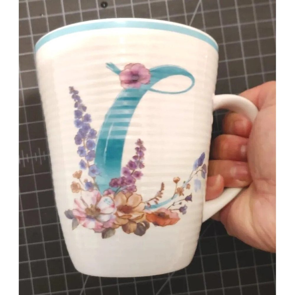 Lisa Audit Letter "C" Mug Cup Ribbed Floral Initial Words Cotton Candy Cartoon..